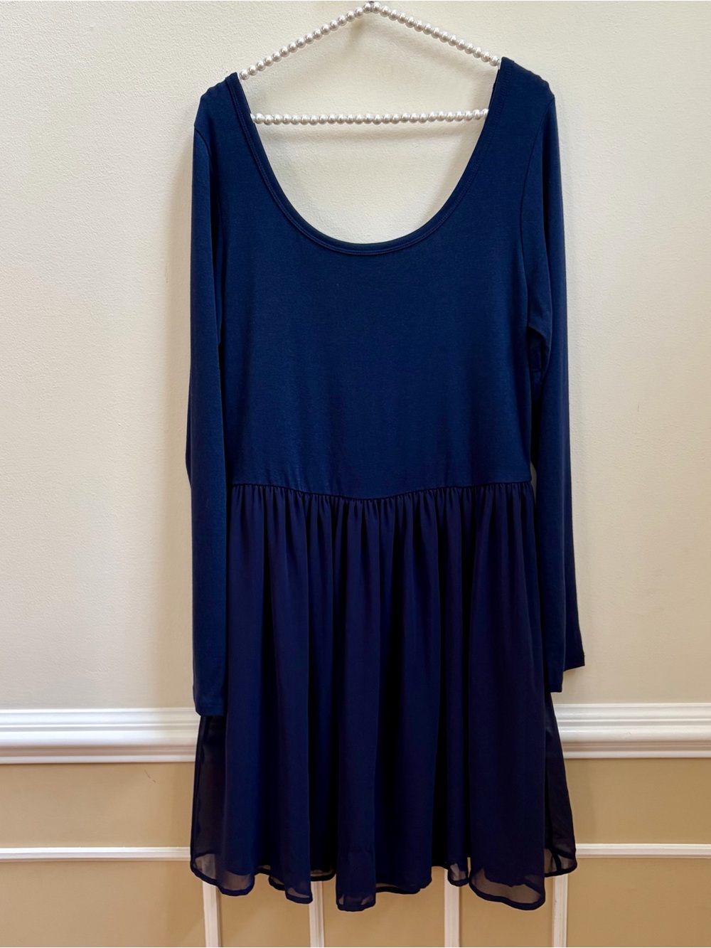 GAP Tall Navy Long Sleeve Ballerina Mixed Media Chiffon Skirt Dress NWT